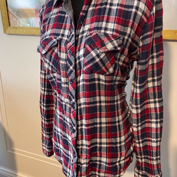 Beachlunchlounge / EUC Button Down Plaid Shirt Top Sz S - Picture 6 of 6